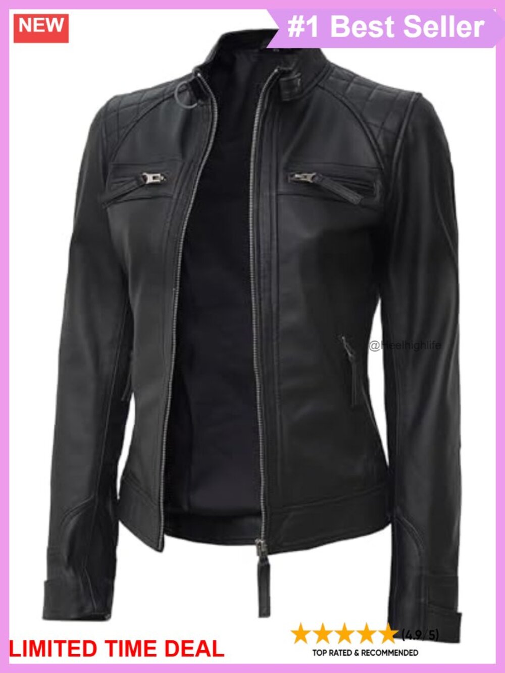 Genuine Lambskin Leather Jacket Women Quilted Cafe Racer Biker